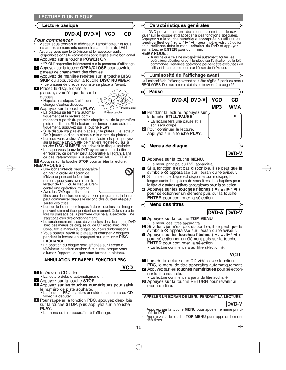 Wma mp3 cd vcd dvd-v dvd-a, Cd vcd dvd-v dvd-a, Dvd-v dvd-a | Dvd-v | Denon DVM-2815 User Manual | Page 46 / 92