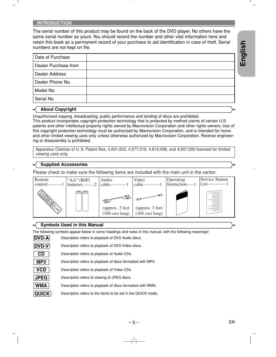 English | Denon DVM-2815 User Manual | Page 5 / 92