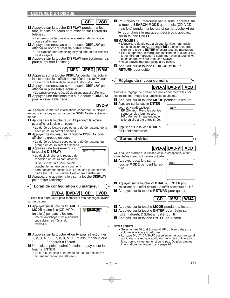 Wma mp3 cd, Vcd dvd-v dvd-a, Vcd cd dvd-v dvd-a | Dvd-a, Wma jpeg mp3, Vcd cd | Denon DVM-2815 User Manual | Page 54 / 92