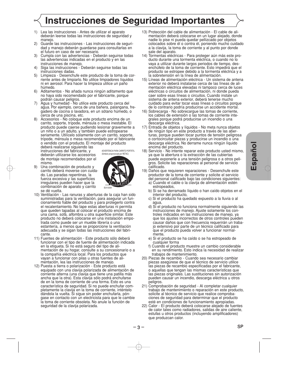 Instrucciones de seguridad importantes, Espa ñ ol | Denon DVM-2815 User Manual | Page 63 / 92