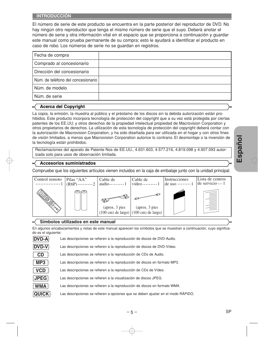 Espa ñ ol | Denon DVM-2815 User Manual | Page 65 / 92