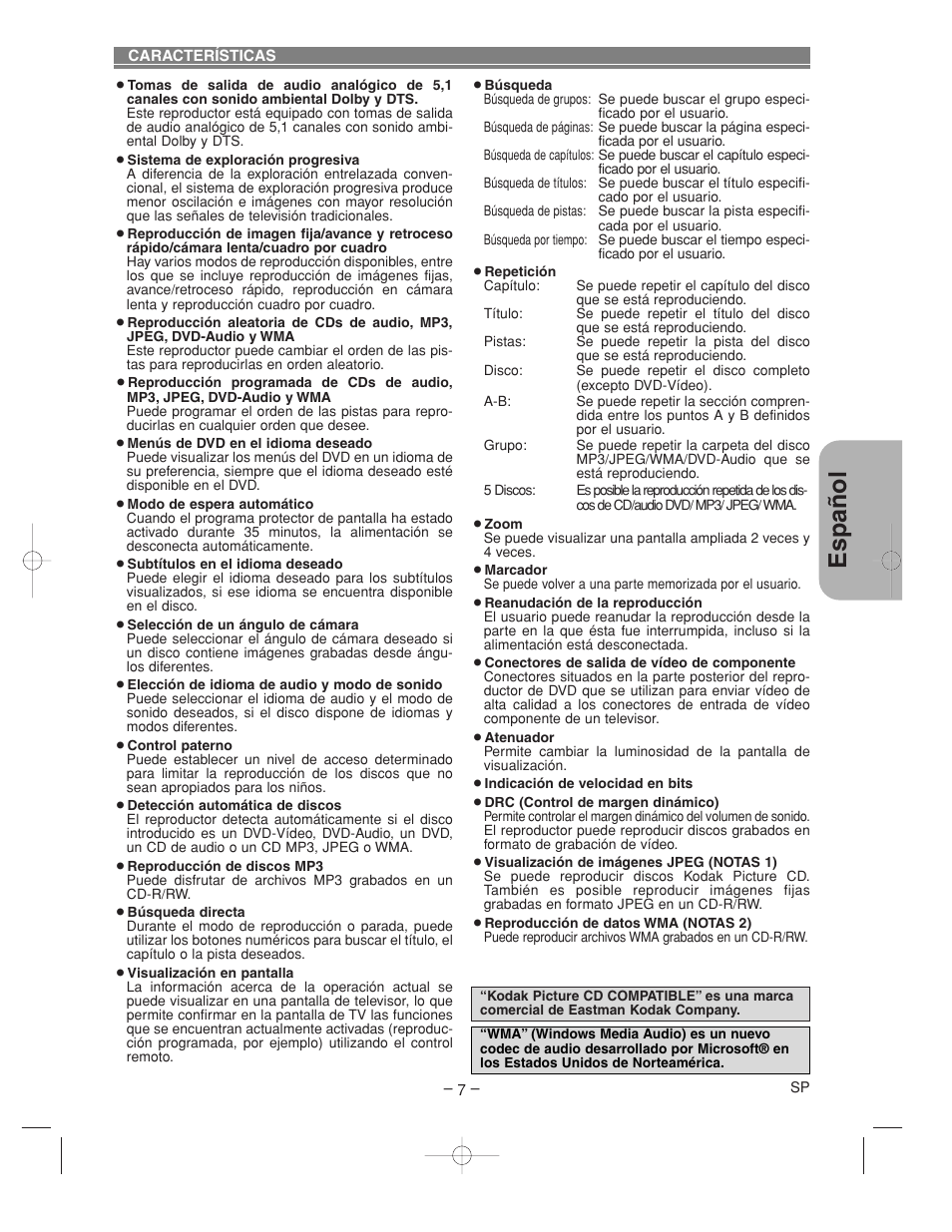 Espa ñ ol | Denon DVM-2815 User Manual | Page 67 / 92