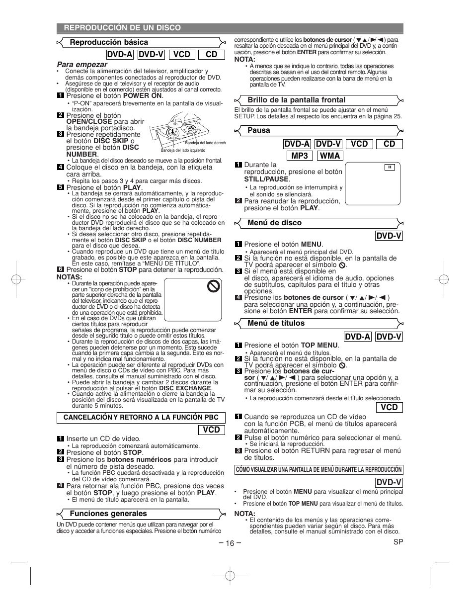 Wma mp3 cd vcd dvd-v dvd-a, Cd vcd dvd-v dvd-a, Dvd-v | Dvd-v dvd-a | Denon DVM-2815 User Manual | Page 76 / 92