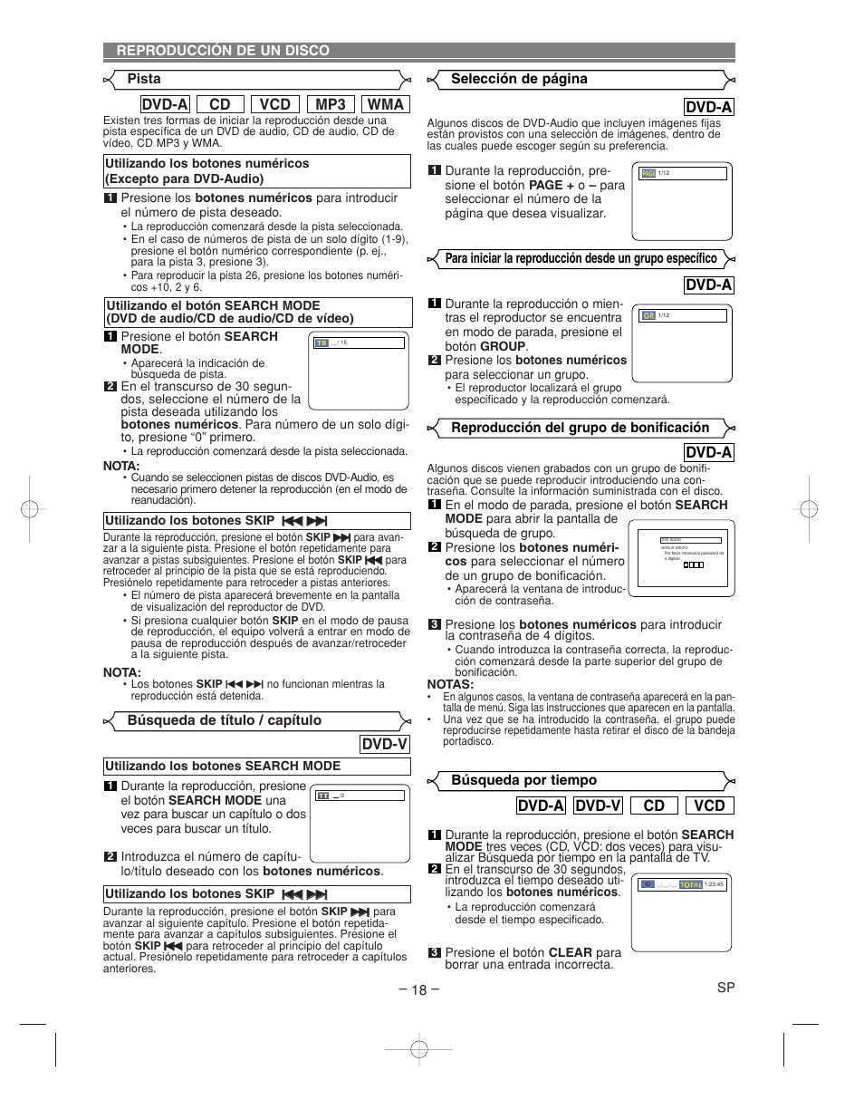 Wma mp3 vcd cd dvd-a, Vcd cd dvd-v dvd-a, Dvd-a | Dvd-v | Denon DVM-2815 User Manual | Page 78 / 92