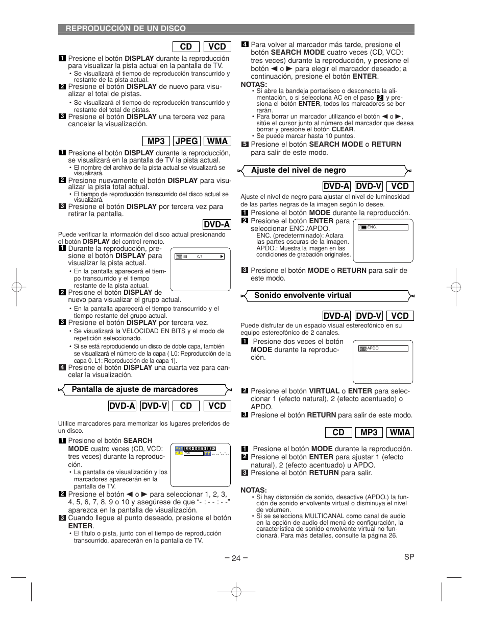 Vcd cd dvd-v dvd-a, Vcd dvd-v dvd-a, Wma mp3 cd | Dvd-a, Wma jpeg mp3, Vcd cd | Denon DVM-2815 User Manual | Page 84 / 92