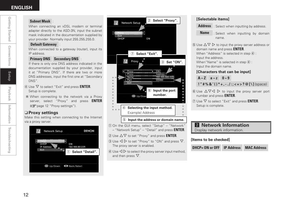 English, Snetwork information | Denon ASD-3N User Manual | Page 20 / 35