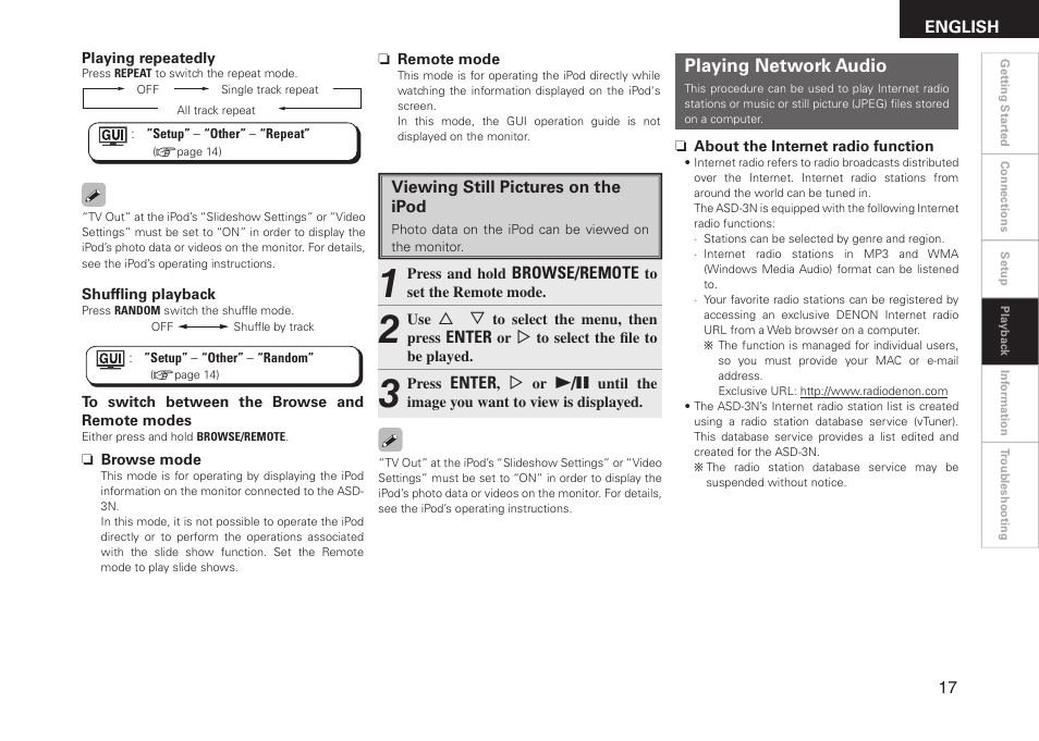 Playing network audio | Denon ASD-3N User Manual | Page 25 / 35