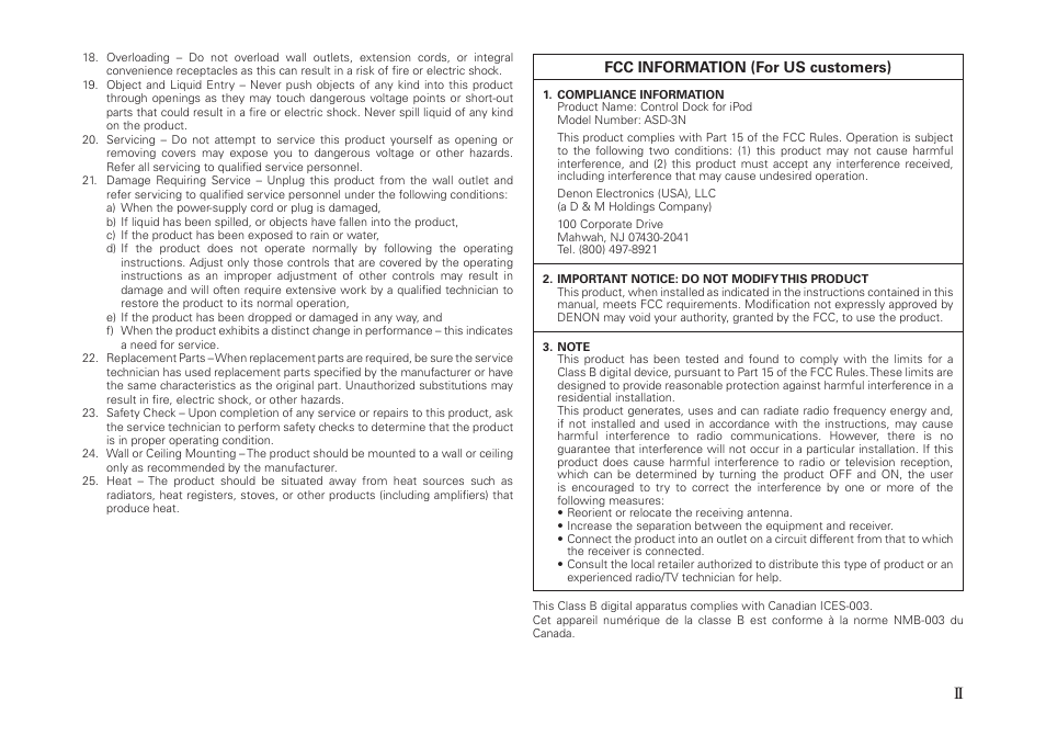 Fcc information (for us customers) | Denon ASD-3N User Manual | Page 3 / 35