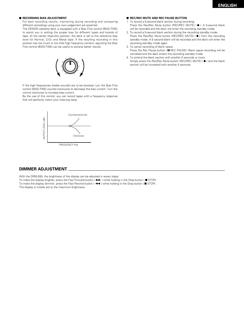 English, Dimmer adjustment | Denon DRM-555 User Manual | Page 11 / 22