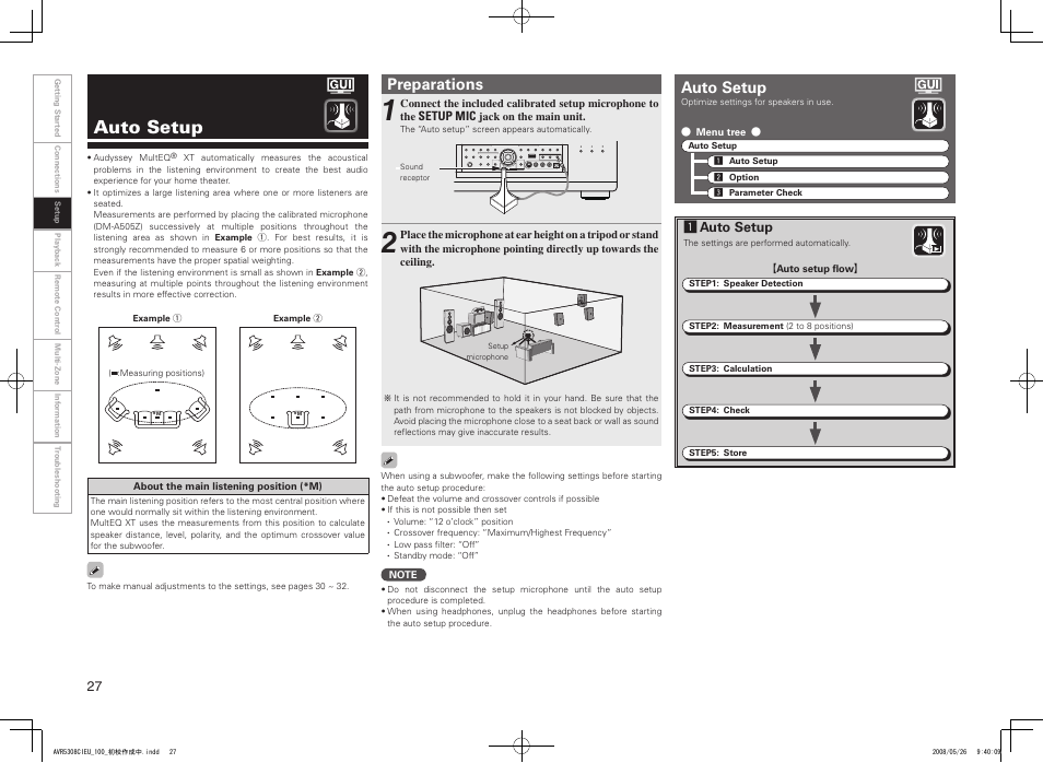 Auto setup, Preparations, Aauto setup | Denon AV SURROUND RECEIVER AVR-5308CI User Manual | Page 30 / 132