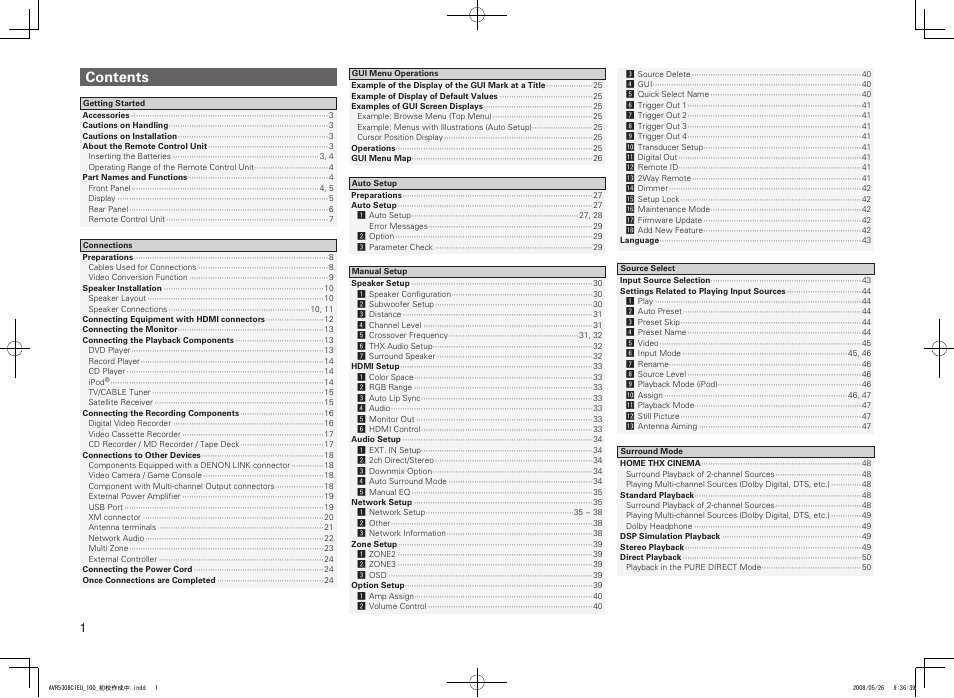 Denon AV SURROUND RECEIVER AVR-5308CI User Manual | Page 4 / 132