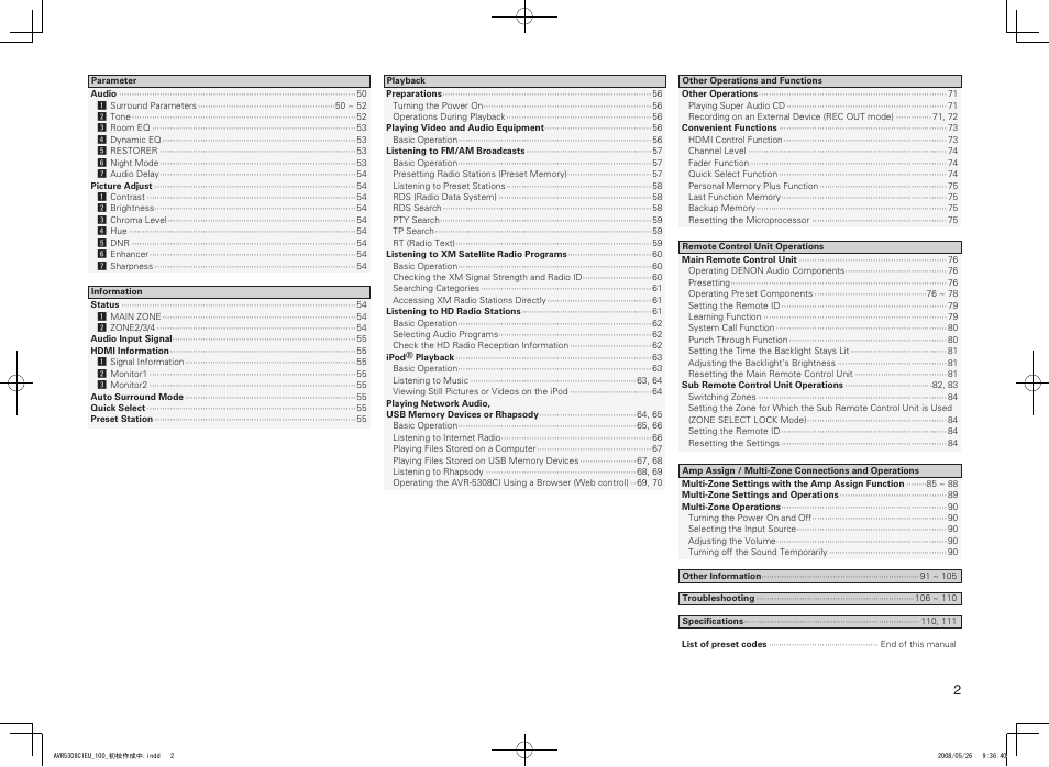 Denon AV SURROUND RECEIVER AVR-5308CI User Manual | Page 5 / 132