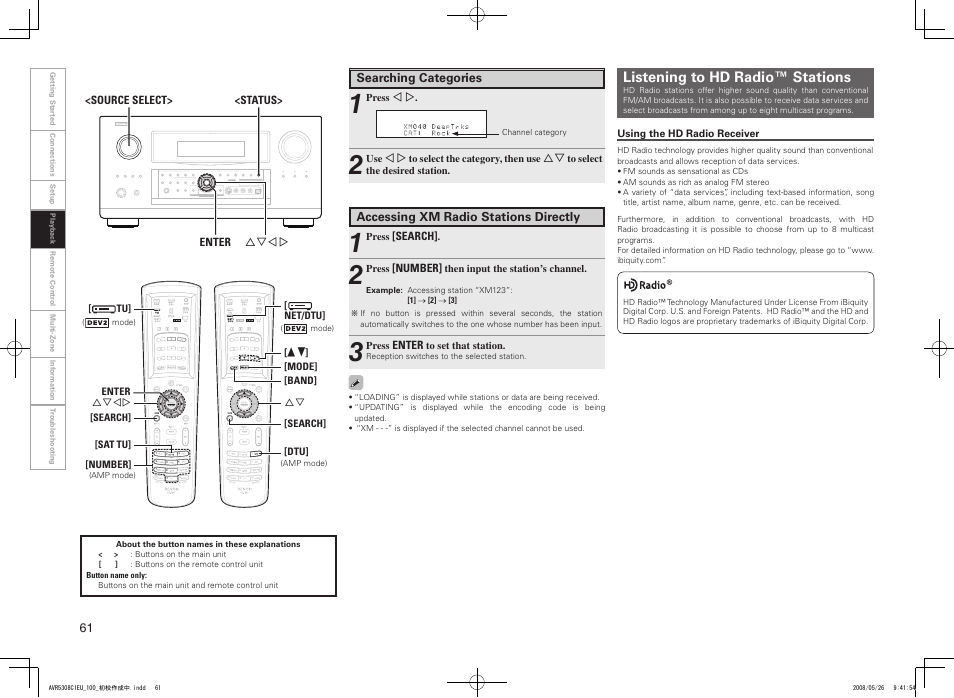 Listening to hd radio™ stations | Denon AV SURROUND RECEIVER AVR-5308CI User Manual | Page 64 / 132