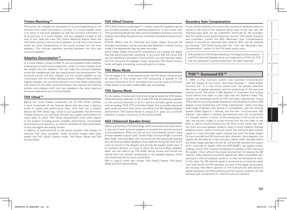 Thx™ surround ex | Denon AV SURROUND RECEIVER AVR-5308CI User Manual | Page 97 / 132