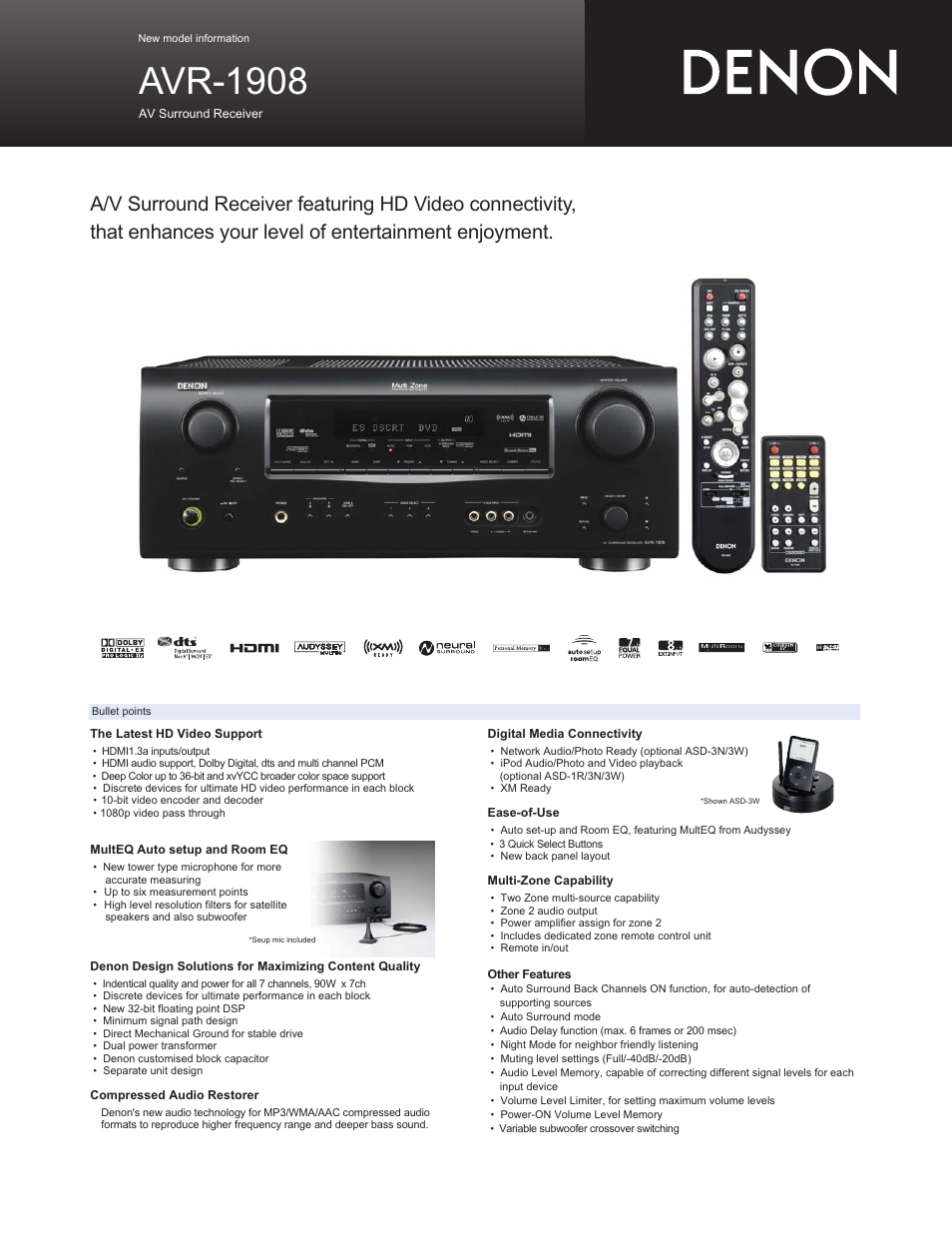 Denon AVR-1908 User Manual | 2 pages