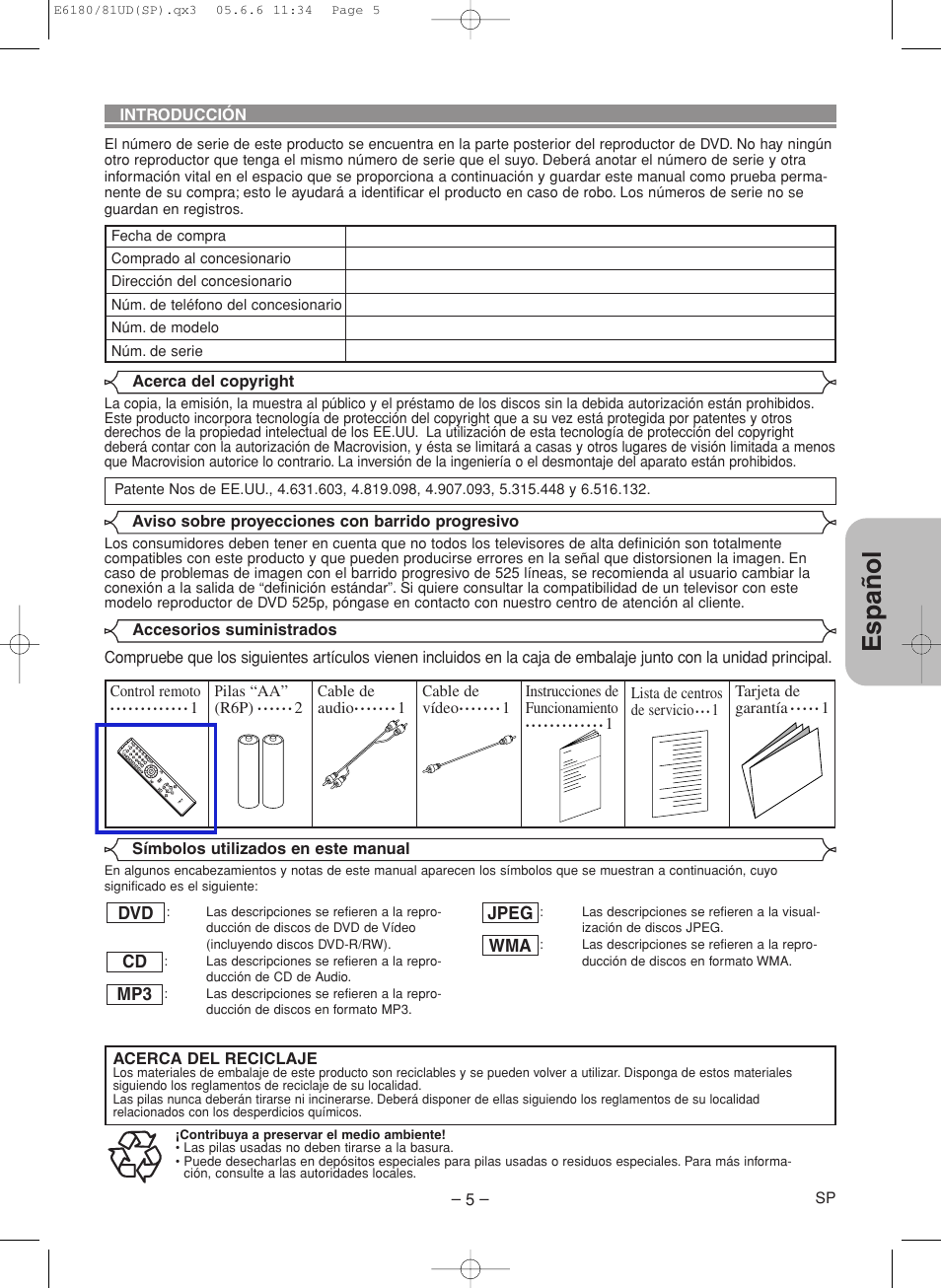 Espa ñ ol | Denon DVD-1720 User Manual | Page 31 / 54