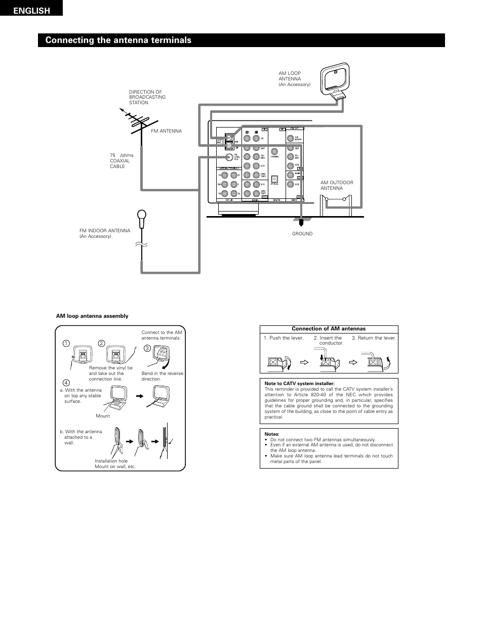 Connecting the antenna terminals, English | Denon 483 User Manual | Page 12 / 55