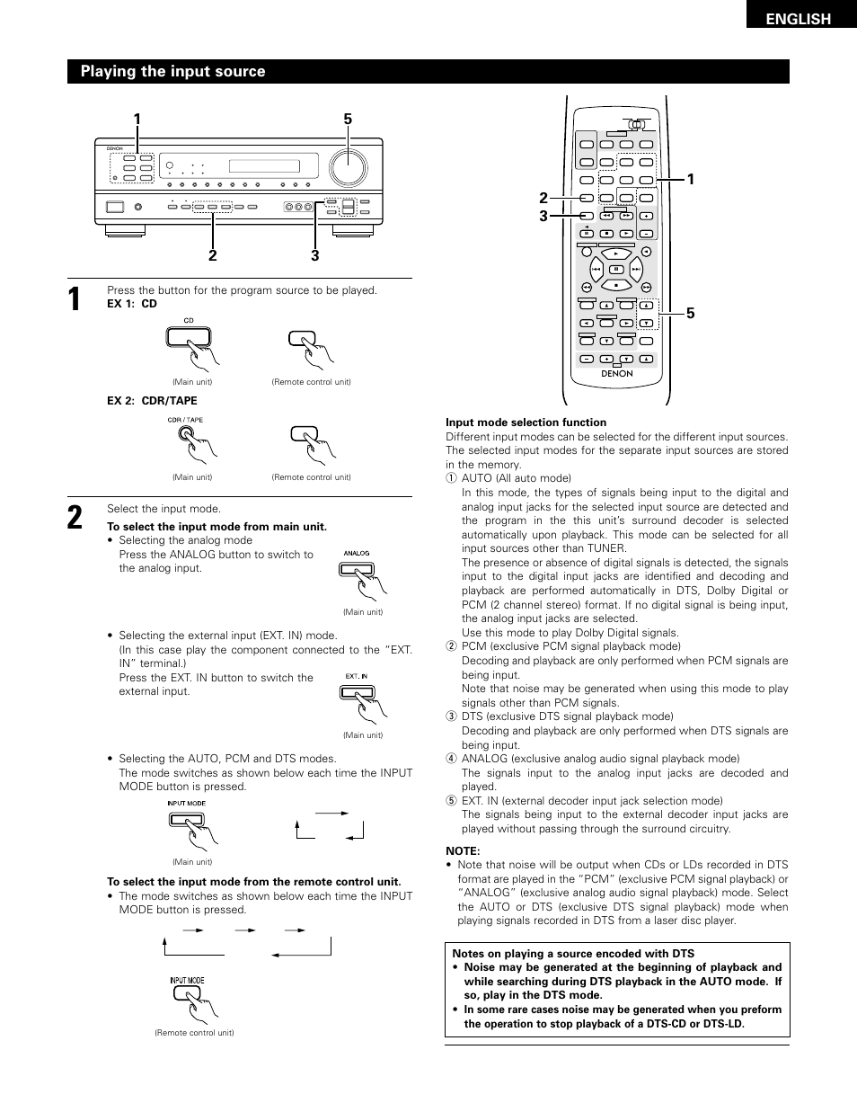 Playing the input source, English | Denon 483 User Manual | Page 25 / 55