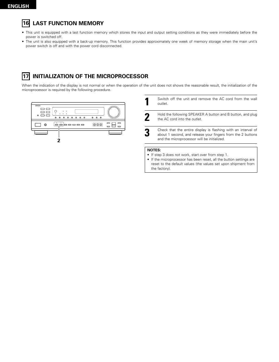 Last function memory, Reset | Denon 483 User Manual | Page 42 / 55