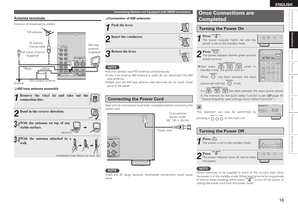 Once connections are completed | Denon AVR-590 User Manual | Page 19 / 67