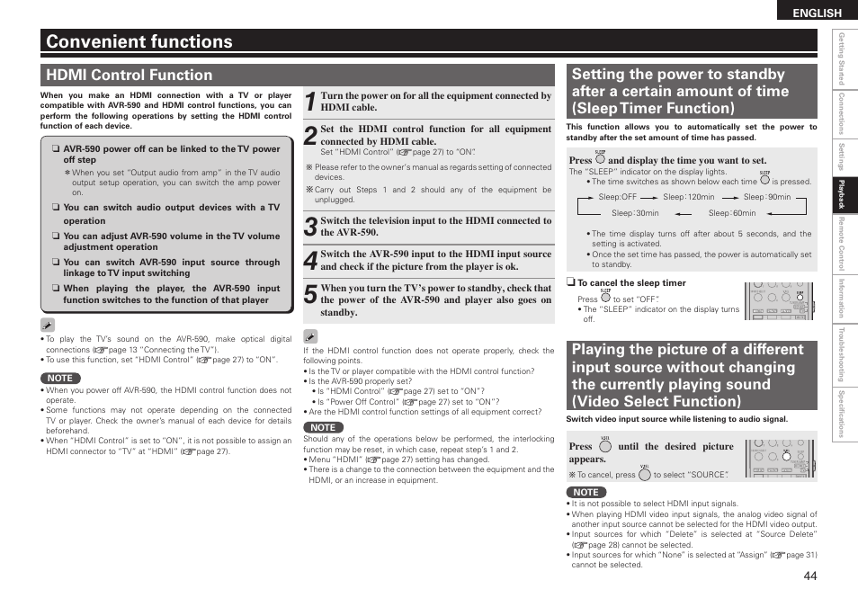 Convenient functions | Denon AVR-590 User Manual | Page 47 / 67
