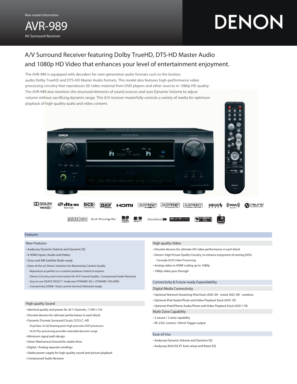 Denon AVR-989 User Manual | 2 pages