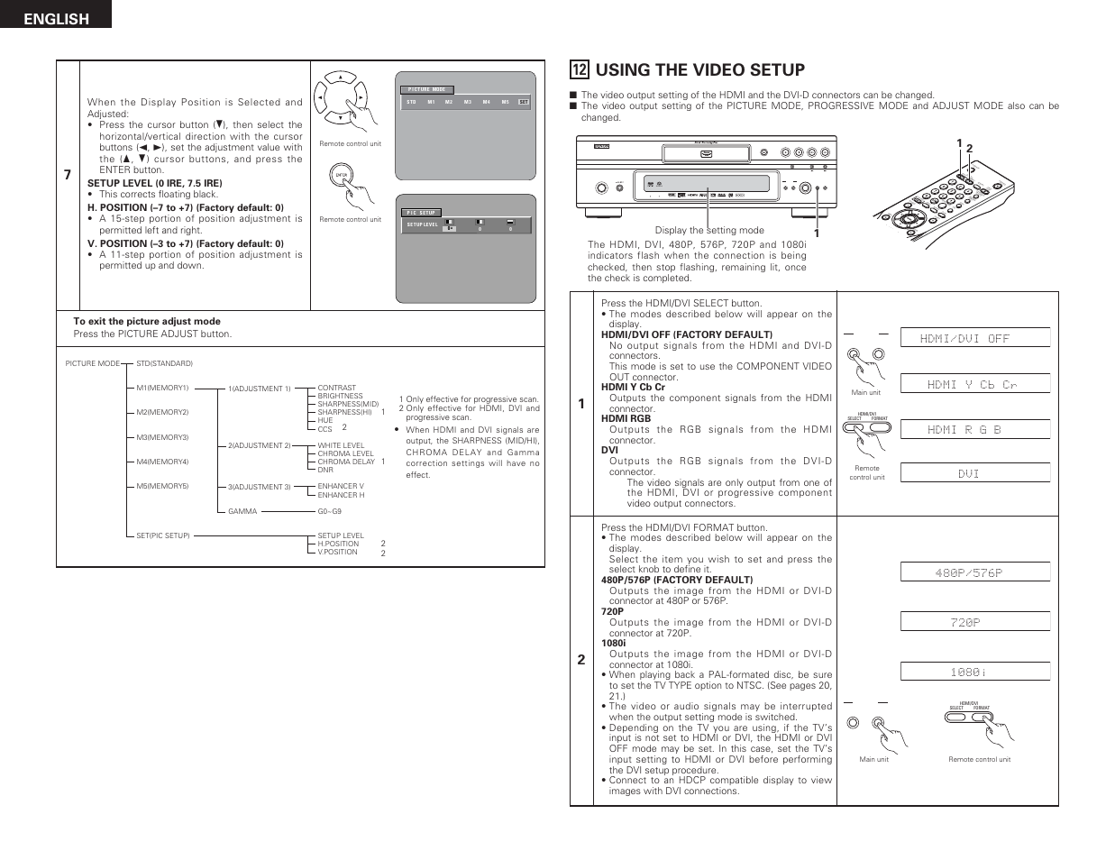 Using the video setup | Denon DVD-3910 User Manual | Page 28 / 43