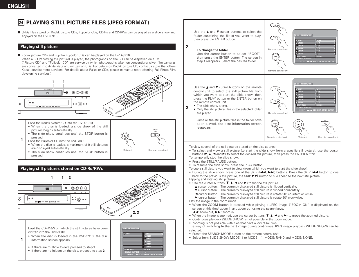 Playing still picture files (jpeg format) | Denon DVD-3910 User Manual | Page 40 / 43