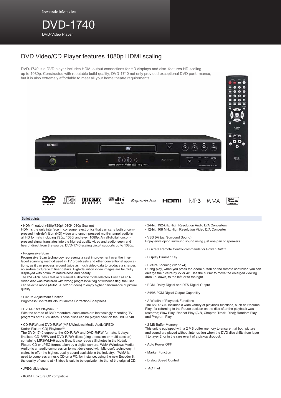 Denon DVD-1740 User Manual | 2 pages