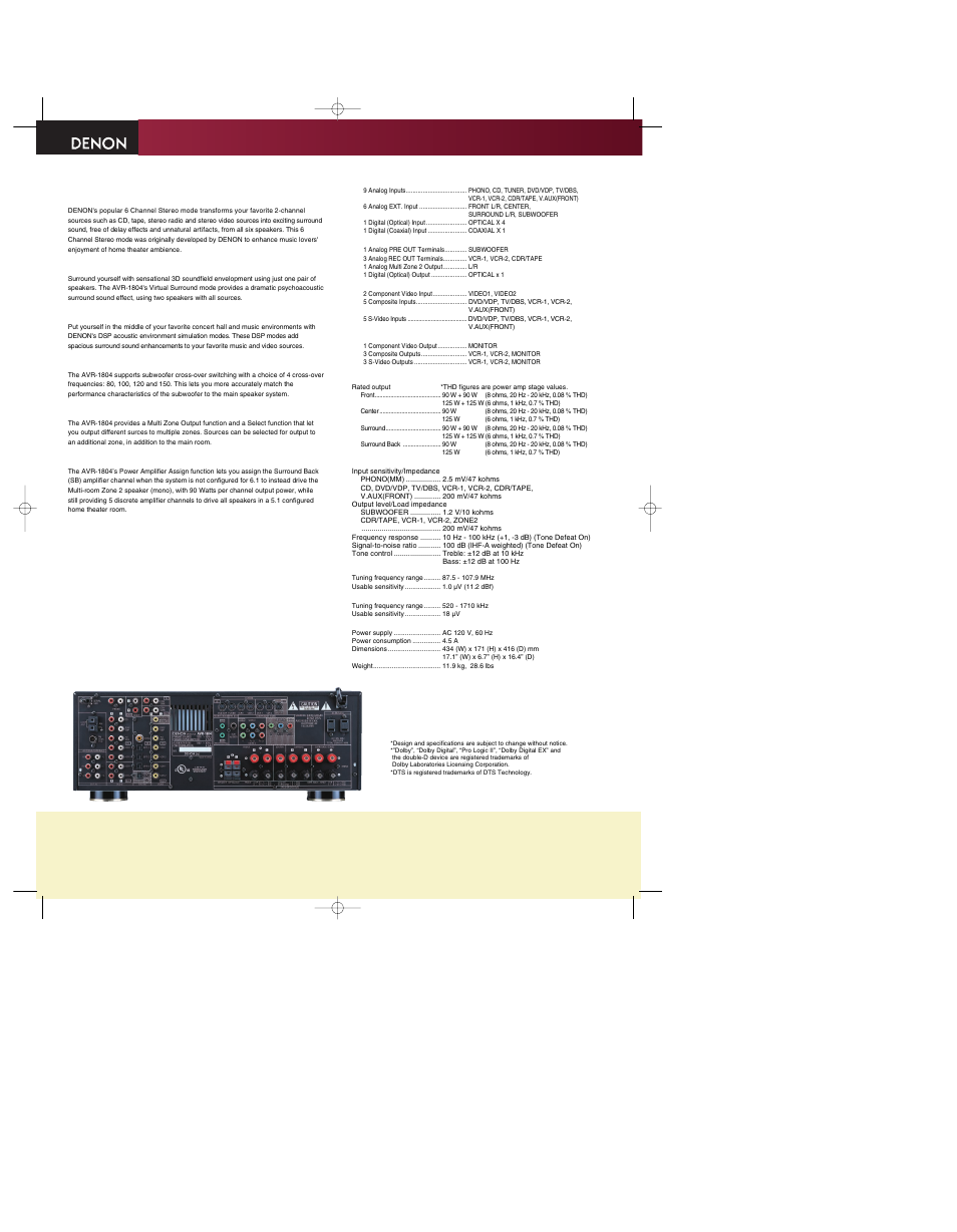 Avr-1804 | Denon AVR-1804 User Manual | Page 2 / 3