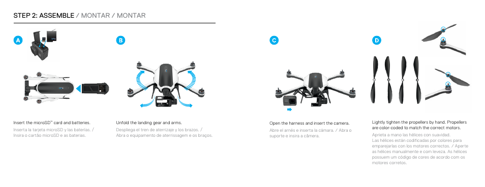 Step 2: assemble / montar / montar | GoPro Karma User Manual | Page 4 / 15