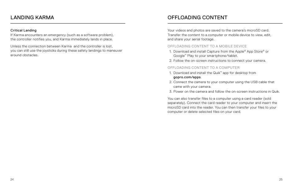 Offloading content, Landing karma offloading content | GoPro Karma User Manual | Page 13 / 17