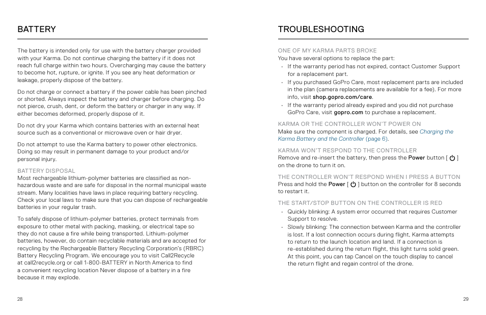 Troubleshooting, Battery troubleshooting | GoPro Karma User Manual | Page 15 / 17