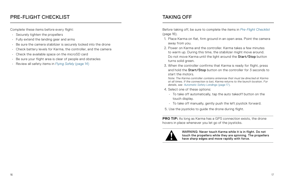 Pre-flight checklist, Taking off, Pre-flight checklist taking off | GoPro Karma User Manual | Page 9 / 17