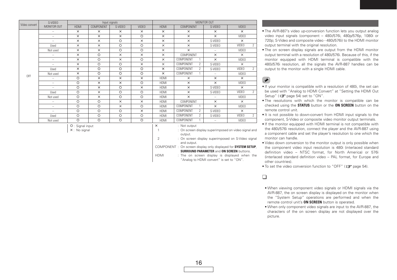 English, The analog video to hdmi conversion function | Denon AVR-887 User Manual | Page 19 / 82