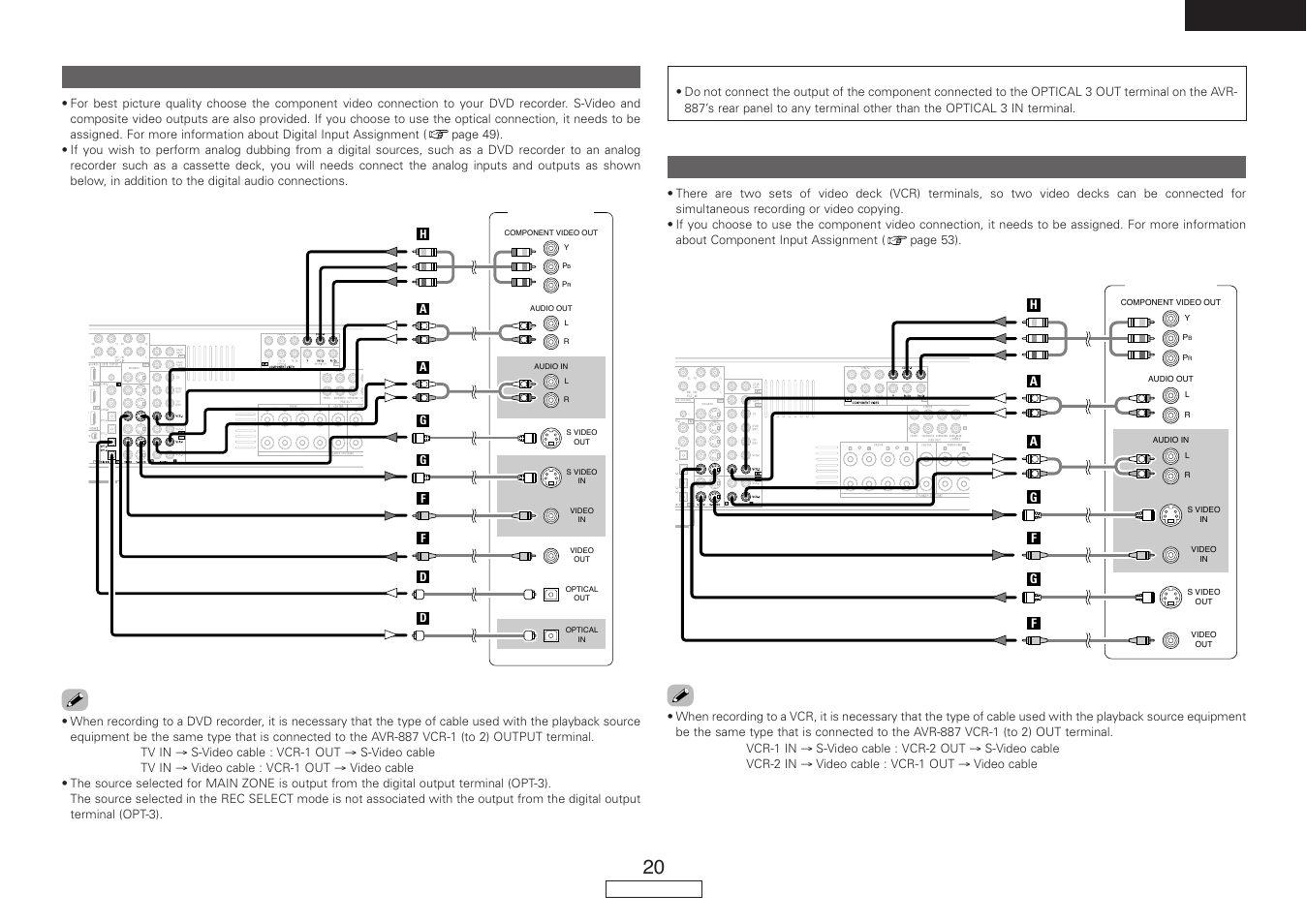 English, Connecting a vcr, Connecting a dvd recorder | Denon AVR-887 User Manual | Page 23 / 82