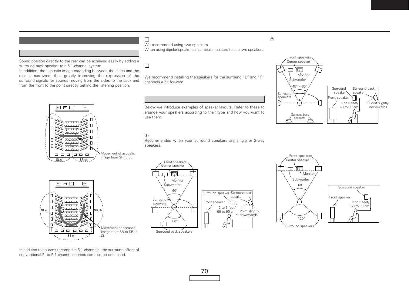 Additional information, English, Examples of speaker layouts | About the speakers surround back speakers, Number of surround back speakers | Denon AVR-887 User Manual | Page 73 / 82