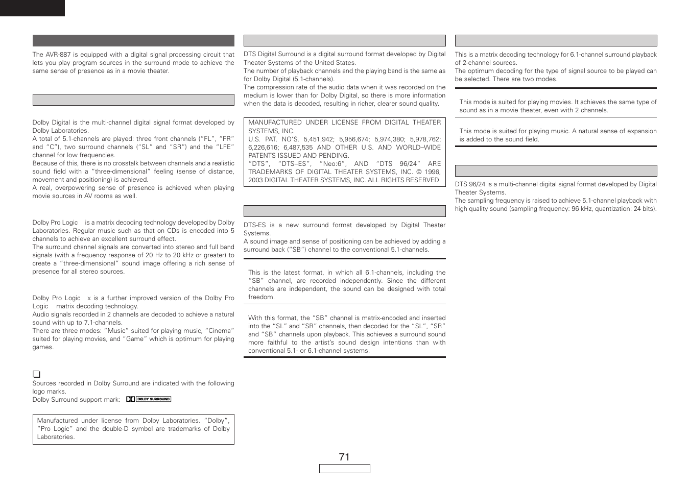 Denon AVR-887 User Manual | Page 74 / 82