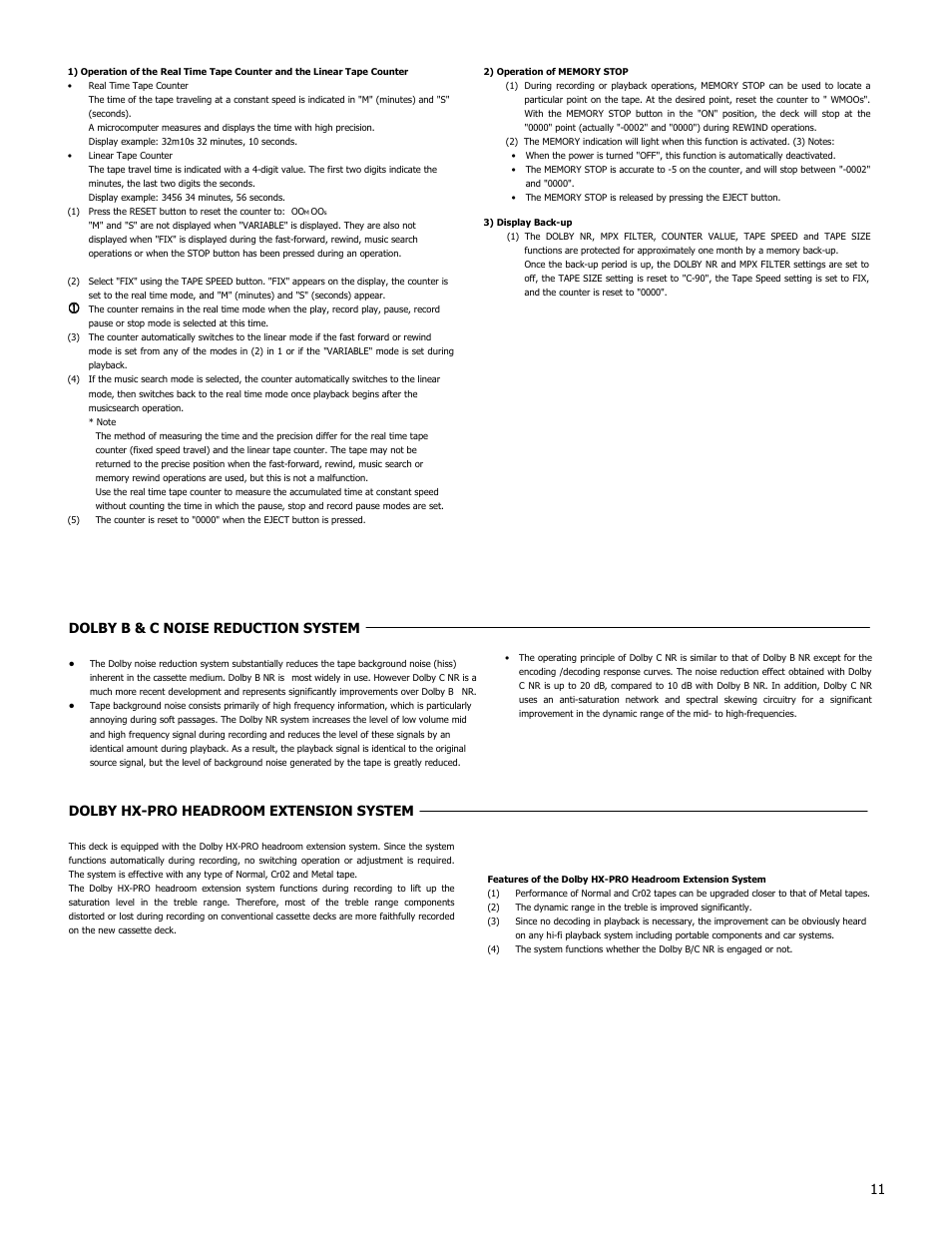 Dolby b & c noise reduction system, Dolby hx-pro headroom extension system | Denon DN-720R User Manual | Page 11 / 14