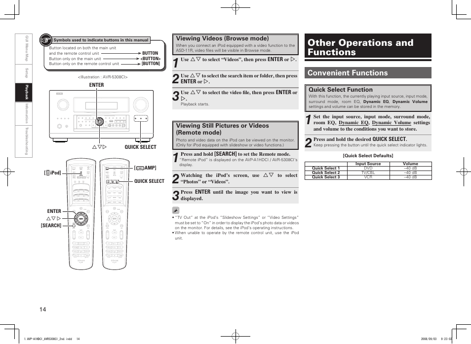 Other operations and functions, Convenient functions | Denon AVP-A1HDCI User Manual | Page 14 / 16