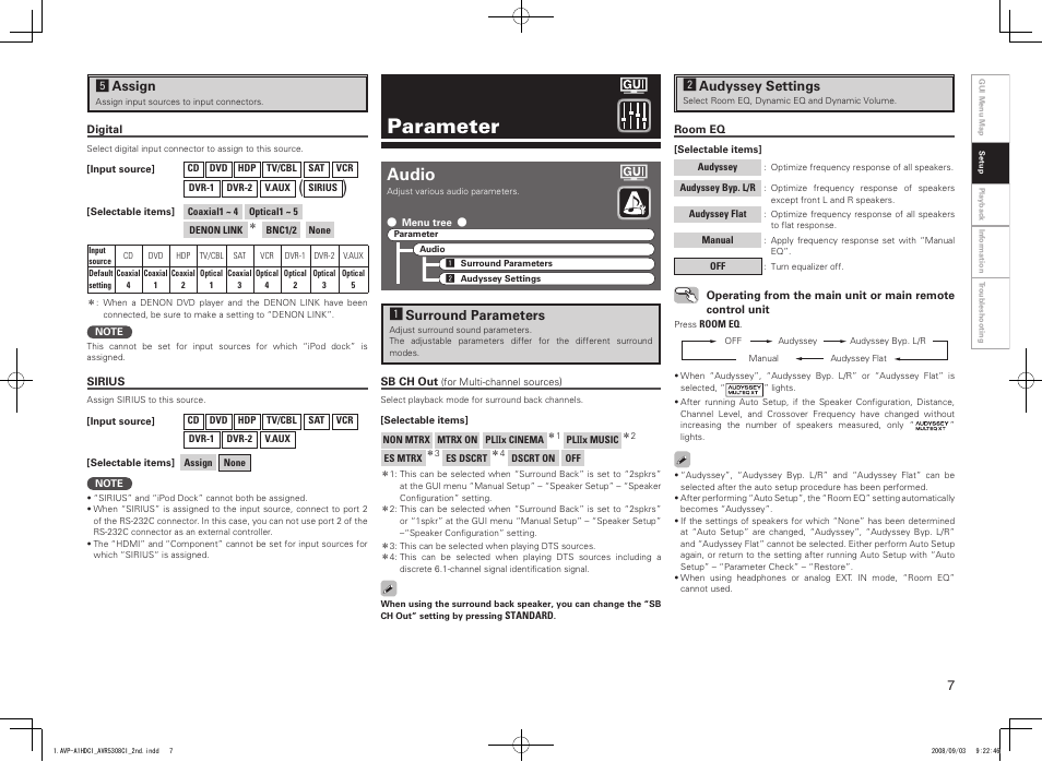 Parameter, Audio | Denon AVP-A1HDCI User Manual | Page 7 / 16