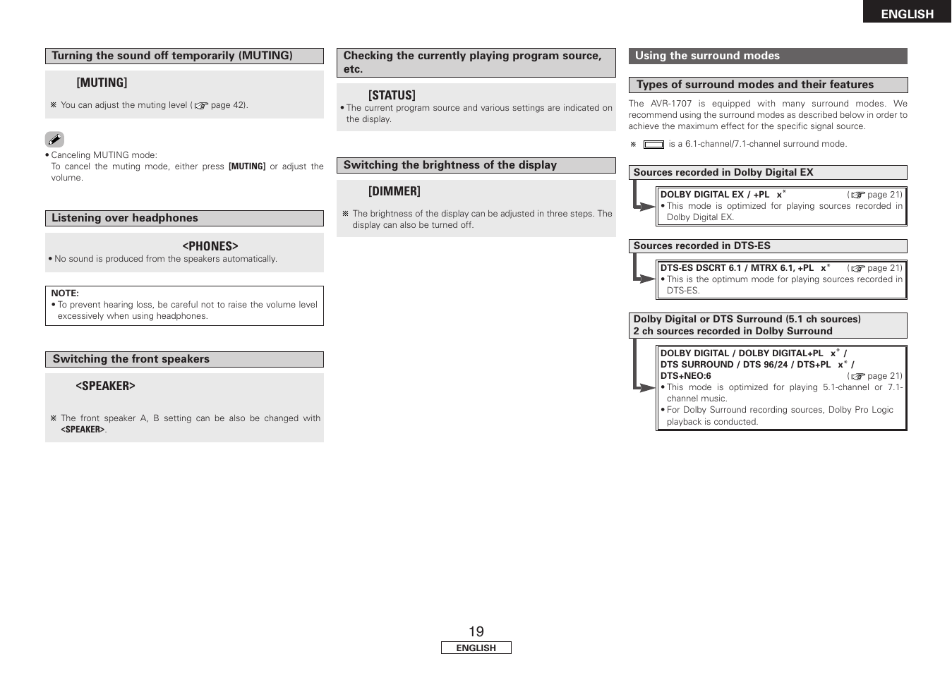 Denon AVR-1707 User Manual | Page 23 / 64