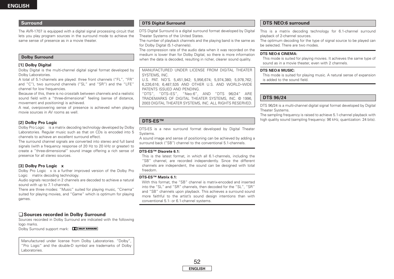 Denon AVR-1707 User Manual | Page 56 / 64