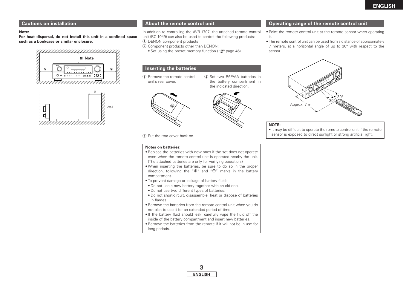 Denon AVR-1707 User Manual | Page 7 / 64