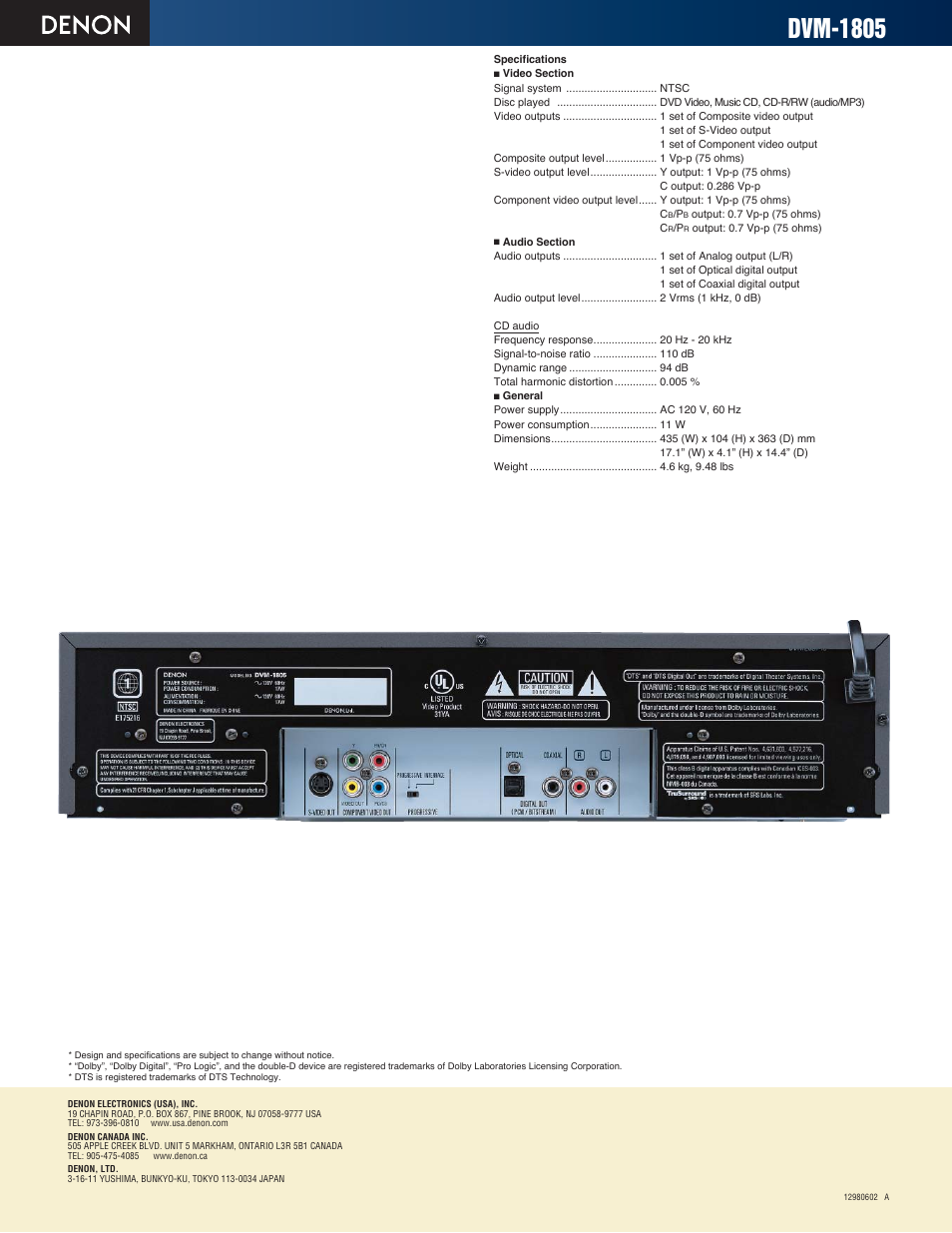 Dvm-1805 | Denon DVM-1805 User Manual | Page 2 / 2