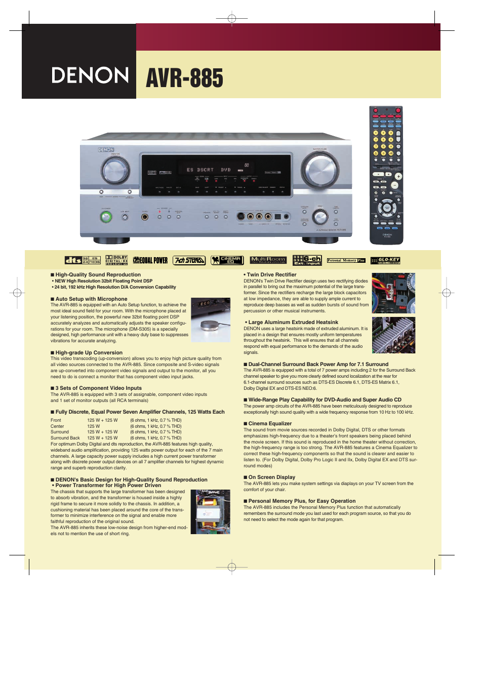 Denon AVR-885 User Manual | 2 pages