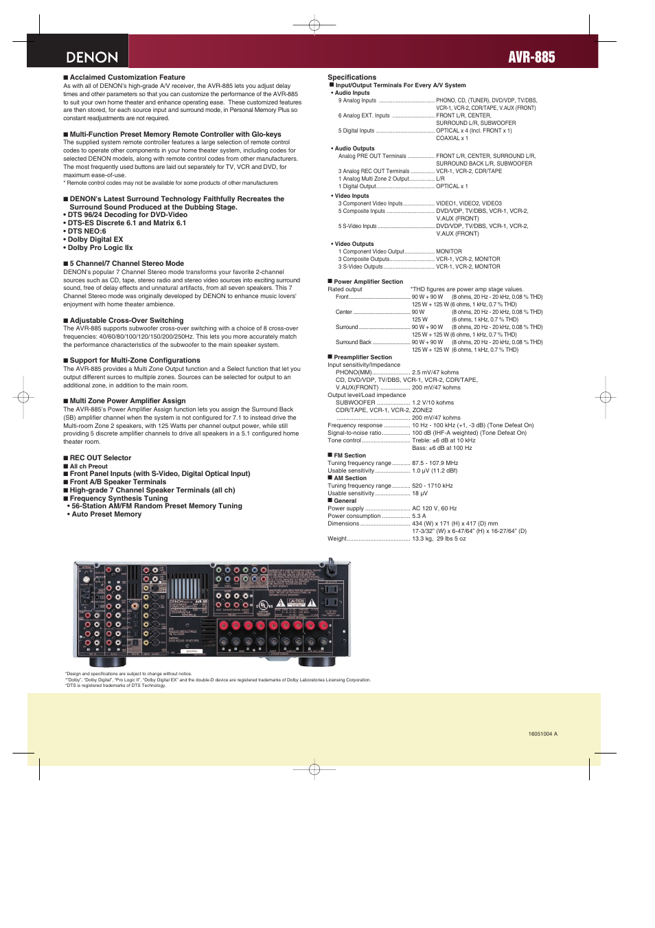 Avr-885 | Denon AVR-885 User Manual | Page 2 / 2