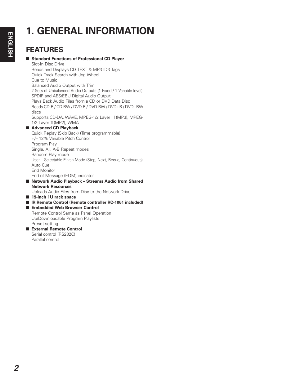 General information, Features | Denon DN-C640 User Manual | Page 10 / 54