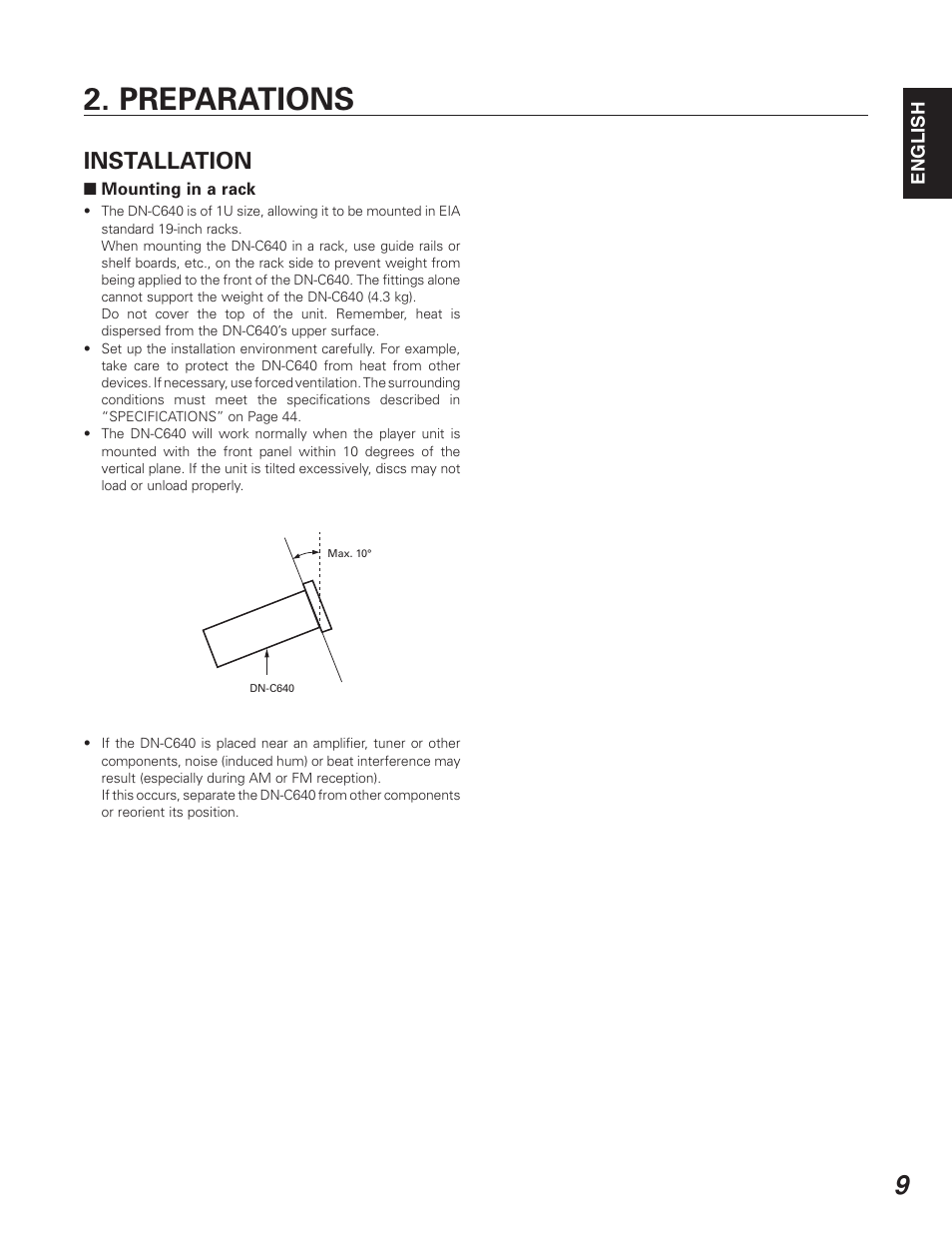 Preparations, Installation | Denon DN-C640 User Manual | Page 17 / 54