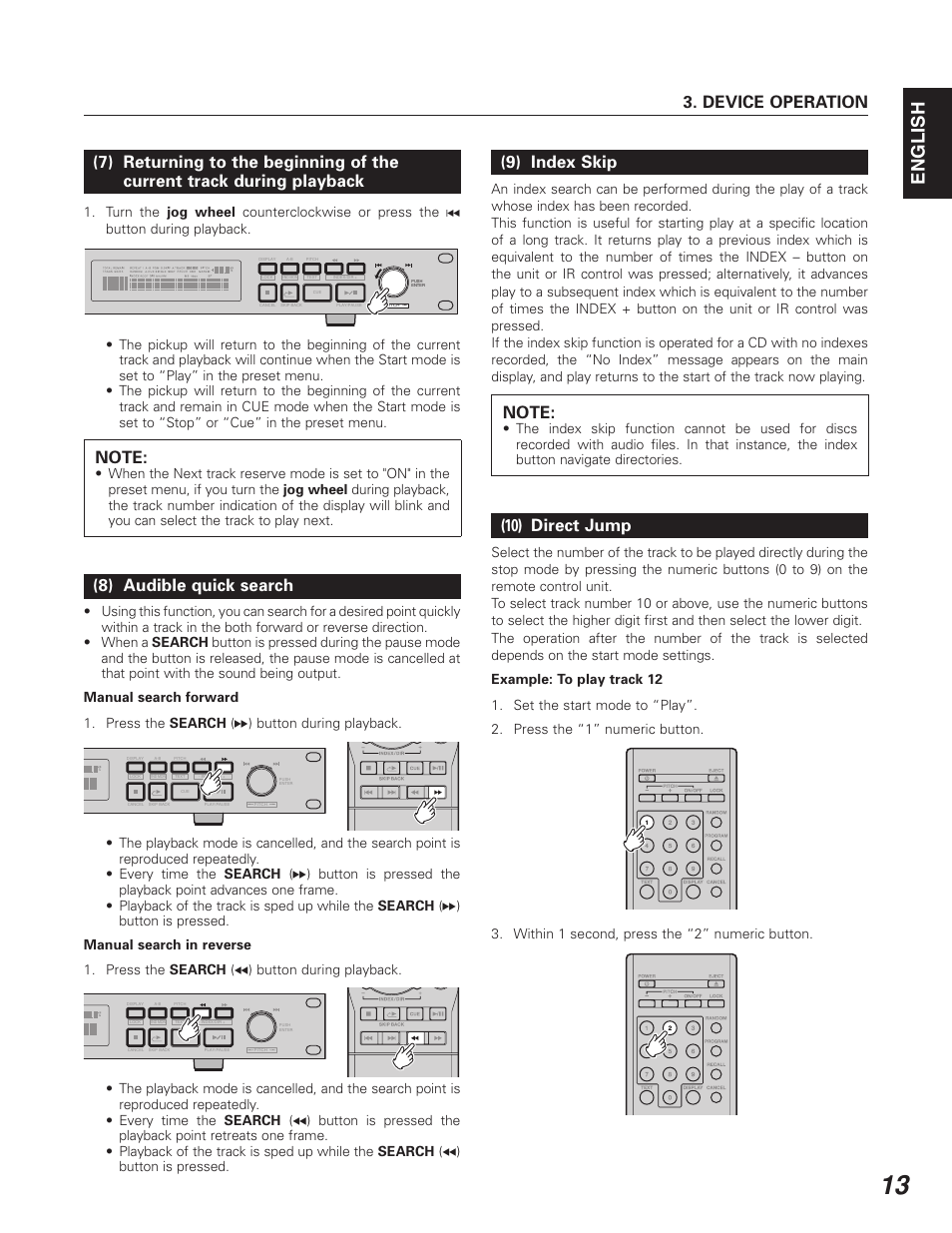 English, 8) audible quick search, 9) index skip | 10) direct jump | Denon DN-C640 User Manual | Page 21 / 54